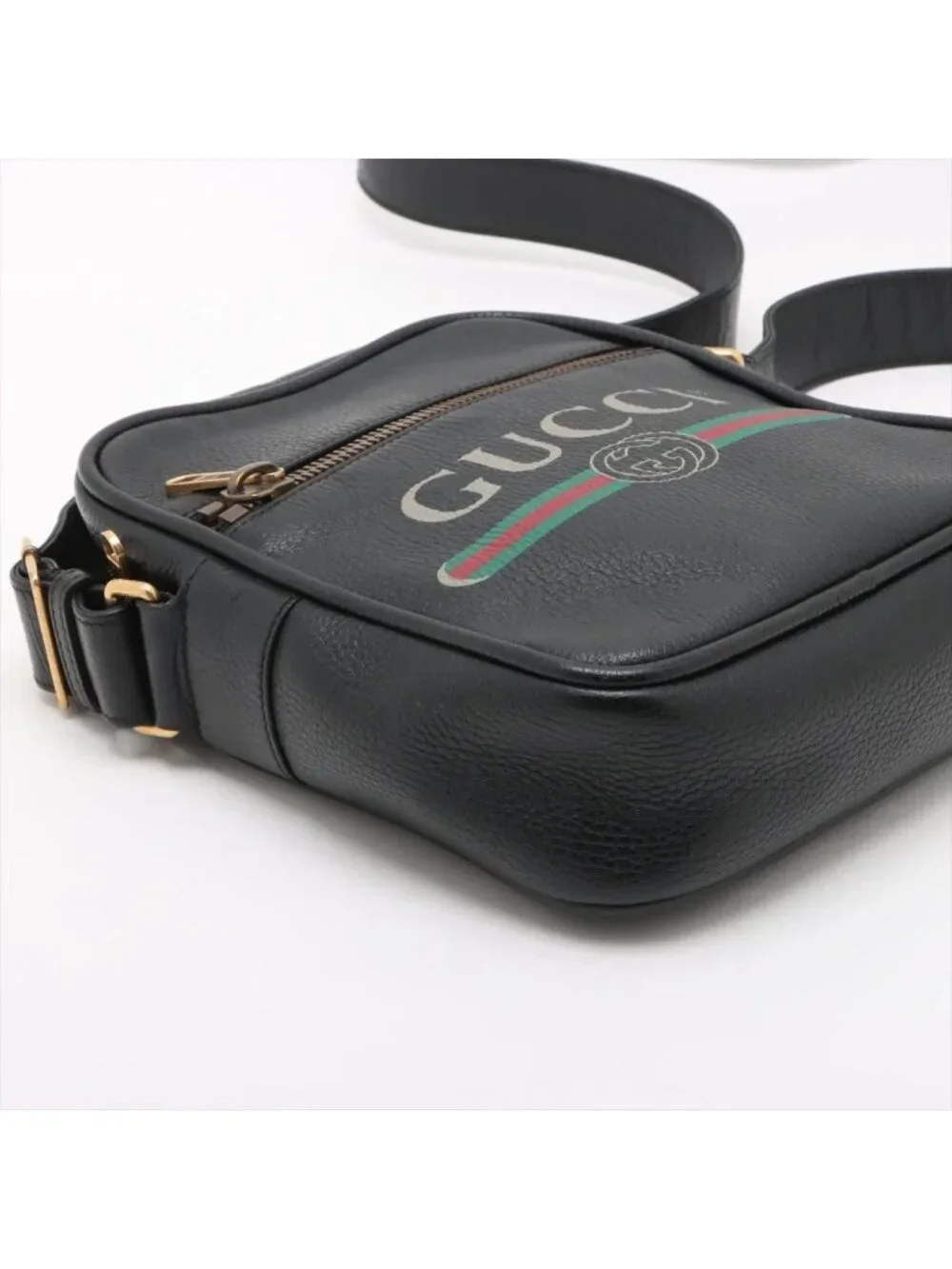 Gucci Print Leather Shoulder Bag Crossbody Messenger Black